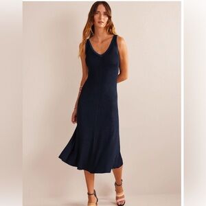 NWT Boden V-Neck Knitted Midi Dress Navy Sz6 UK 10